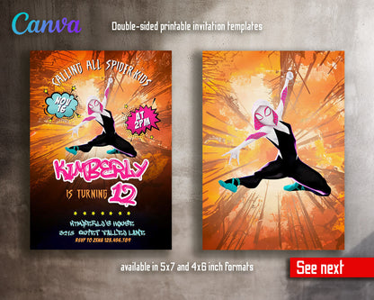 Spider Gwen Ghost Spidey  customizable invitation template | Share or Print | girl | JF149
