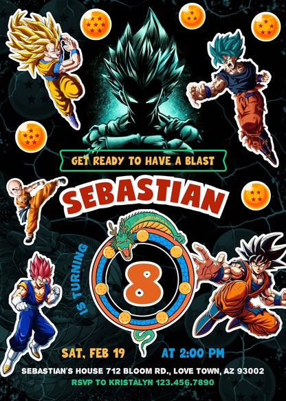 Dragon Ball Z Anime  customizable invitation template | Share or Print | boy | KE019