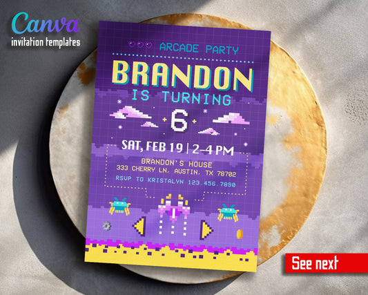 Arcade Gamer customizable invitation template | Share or Print |  | KC899