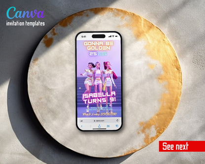 K-pop Demon Hunter Gonna Be Golden Trio Video Birthday Invitation | Animated Evite | Editable Canva
