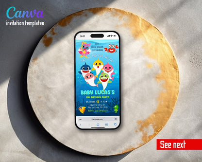 Baby Shark Pinkfong Snorkel Sharks Video Birthday Invitation | Animated Evite | Editable Canva