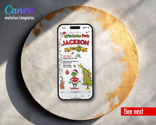The Grinch Merry Grinchmas Sweater Tree Scroll Video Birthday Invitation | Animated Evite | Editable Canva