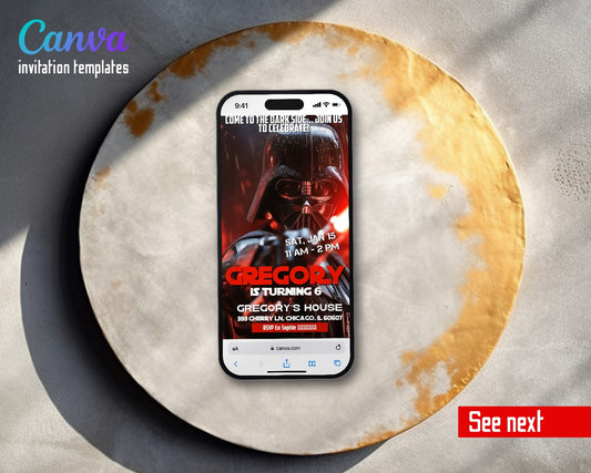 Darth Vader Red Closeup Video Birthday Invitation | Animated Evite | Editable Canva