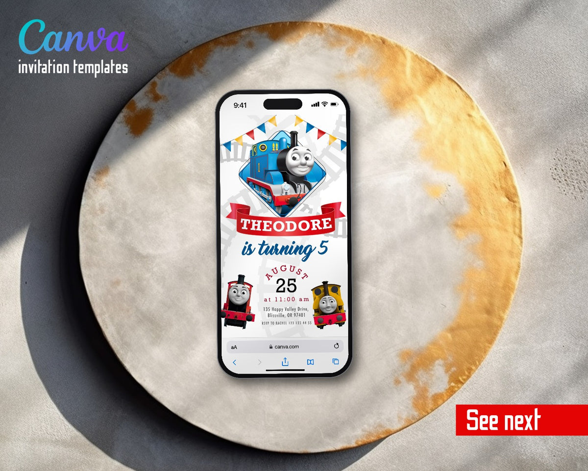 Thomas Train & Friends Diamond Banner Video Birthday Invitation | Animated Evite | Editable Canva