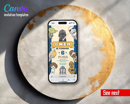 Starwars Kawaii Star Wars Blue Video Birthday Invitation | Animated Evite | Editable Canva