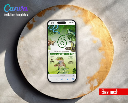 Reptile Lizard Snake Jungle Number Video Birthday Invitation | Animated Evite | Editable Canva