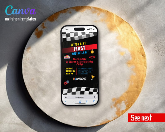 Nascar Racing Ricky Bobby Wonder Bread Red Stripe Video Birthday Invitation | Animated Evite | Editable Canva