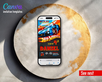 Hot Wheels Racing Flaming Orange Track Video Birthday Invitation | Animated Evite | Editable Canva