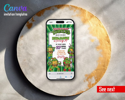 Teenage Mutant Ninja Turtles Classic Green Stripes Video Birthday Invitation | Animated Evite | Editable Canva