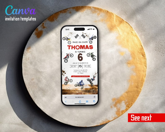 Motocross Extreme Dirt Bike Stunt Riders Video Birthday Invitation | Animated Evite | Editable Canva
