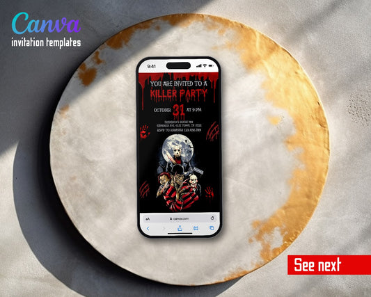 Horror Killer Movie Party Full Moon Crew Video Birthday Invitation | Animated Evite | Editable Canva