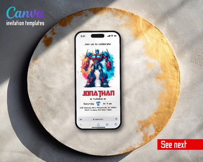 Transformers Rescue Bots Watercolor Splash Optimus Video Birthday Invitation | Animated Evite | Editable Canva