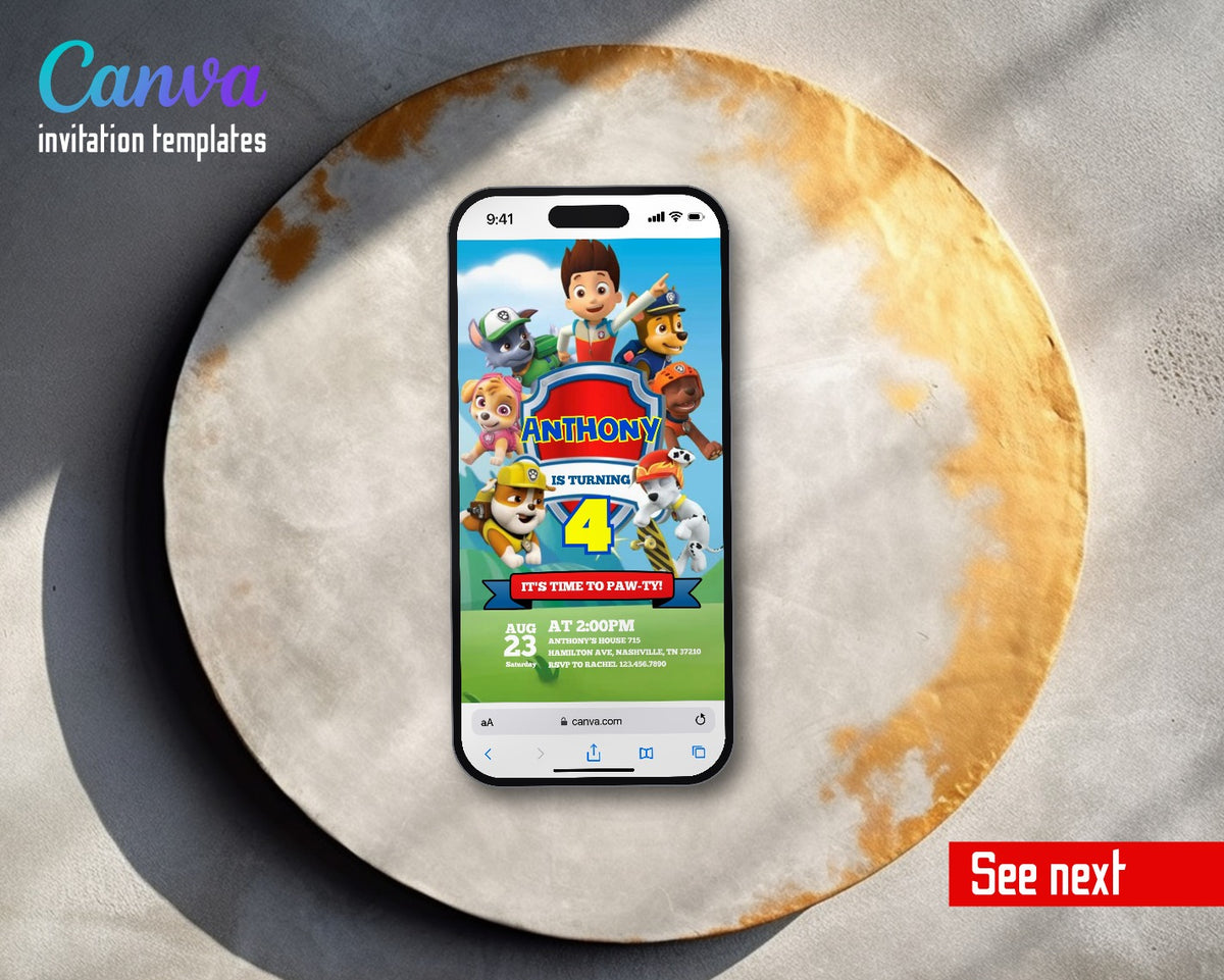 PAW Patrol Shield Hills Video Birthday Invitation | Animated Evite | Editable Canva