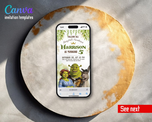 Shrek Leafy Family Video Birthday Invitation | Animated Evite | Editable Canva