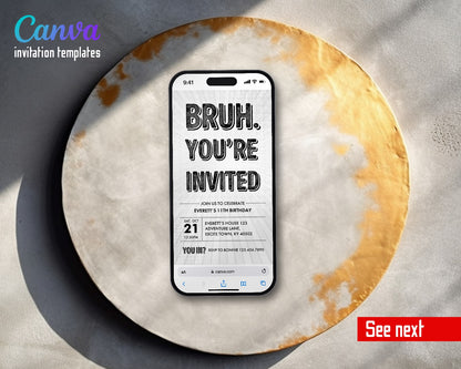 Bruh Birthday Bold Outline Video Birthday Invitation | Animated Evite | Editable Canva