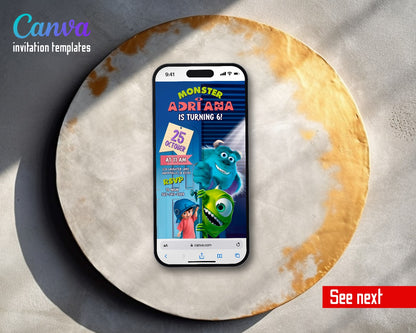Monsters, Inc. Bedroom Door Sulley Video Birthday Invitation | Animated Evite | Editable Canva