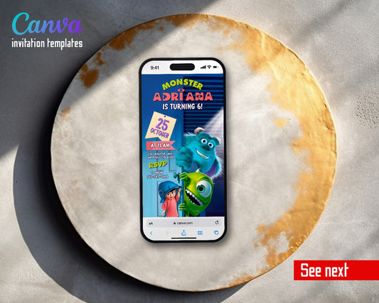 Monsters, Inc. Bedroom Door Sulley Video Birthday Invitation | Animated Evite | Editable Canva