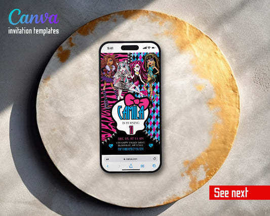 Monster High Zebra Argyle Dance Group Video Birthday Invitation | Animated Evite | Editable Canva