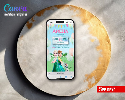 Frozen Elsa Fever Garden Balloons Video Birthday Invitation | Animated Evite | Editable Canva