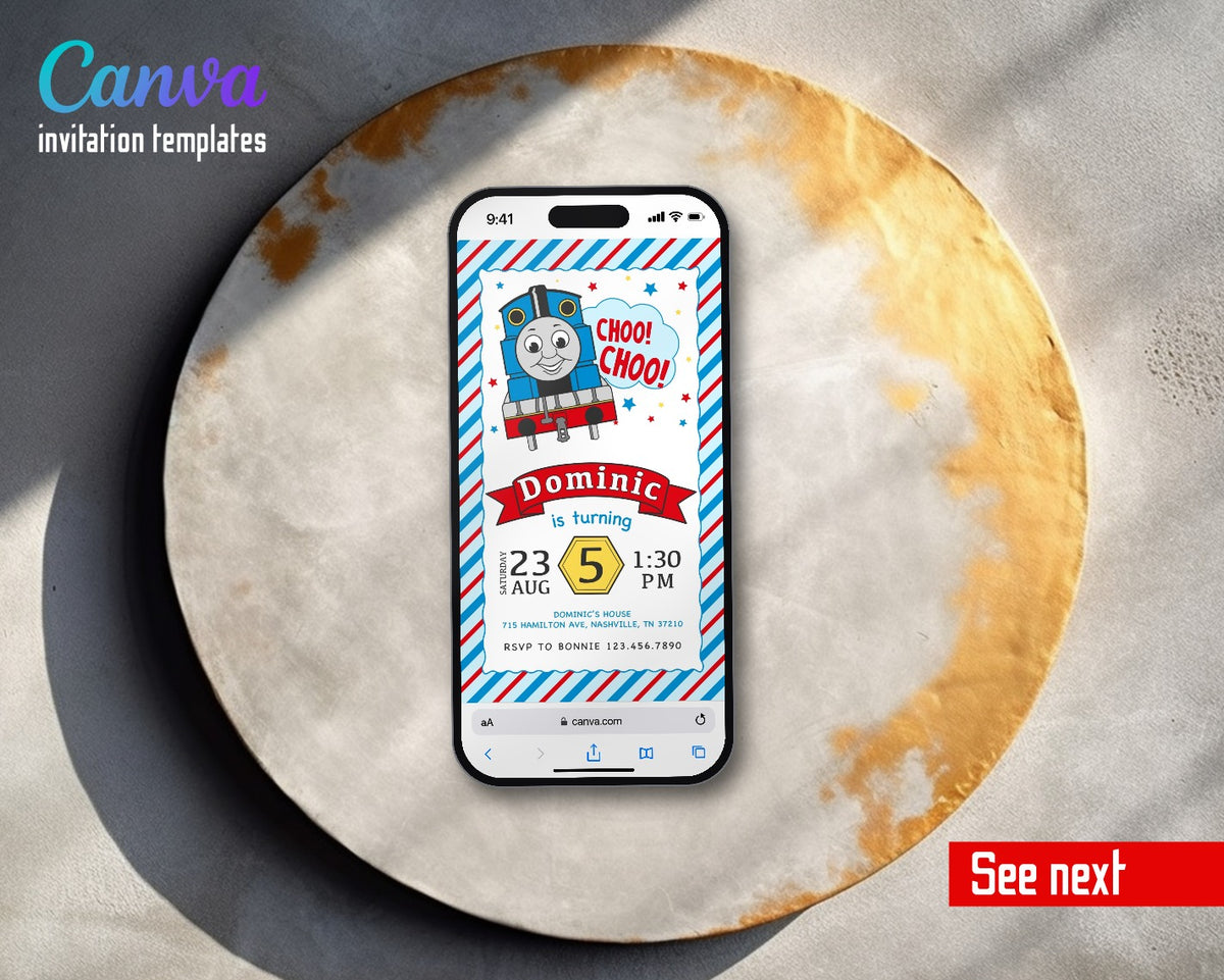 Thomas Train & Friends Choo Choo Candy Stripes Video Birthday Invitation | Animated Evite | Editable Canva