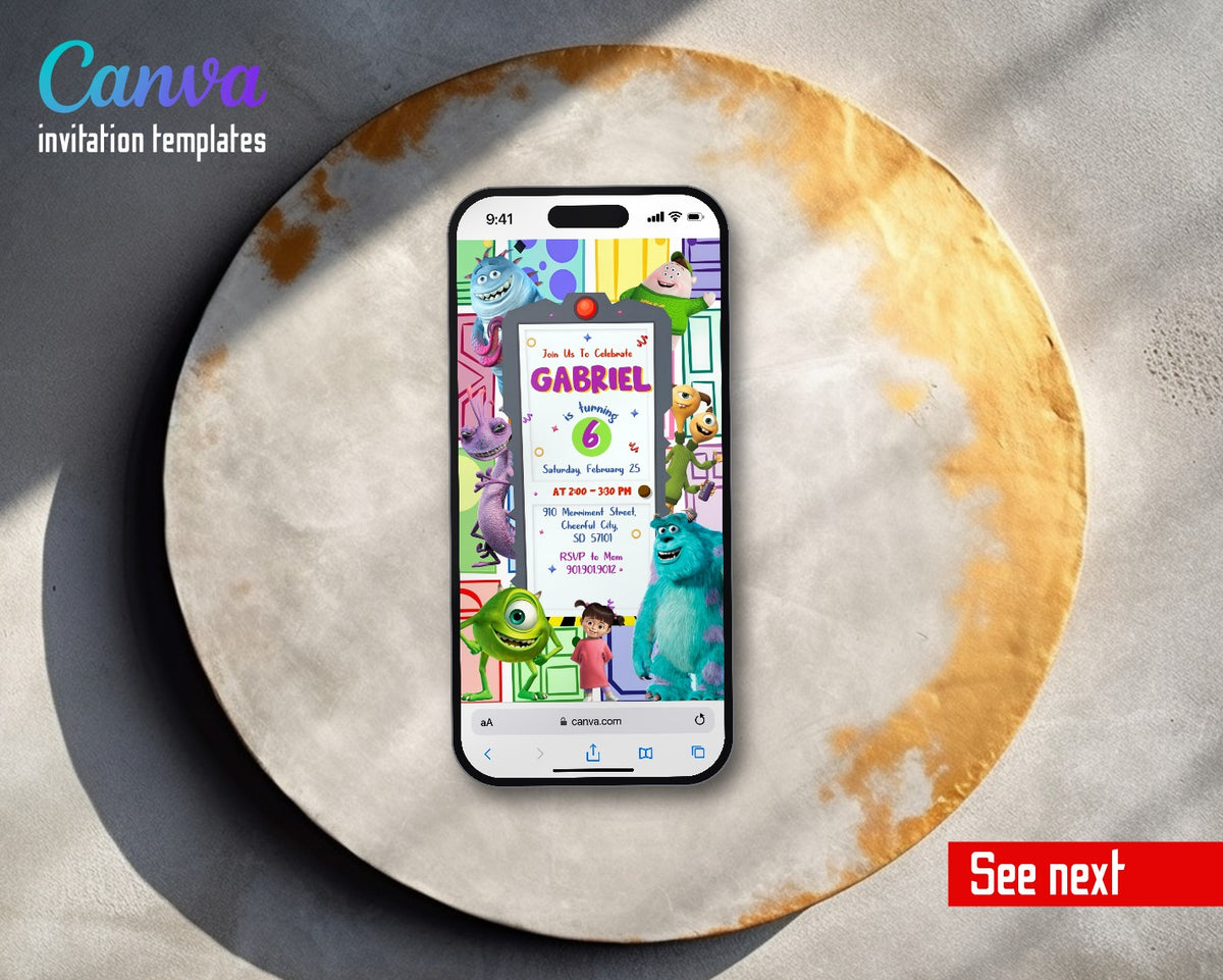 Monsters, Inc. Scare Door Collage Video Birthday Invitation | Animated Evite | Editable Canva
