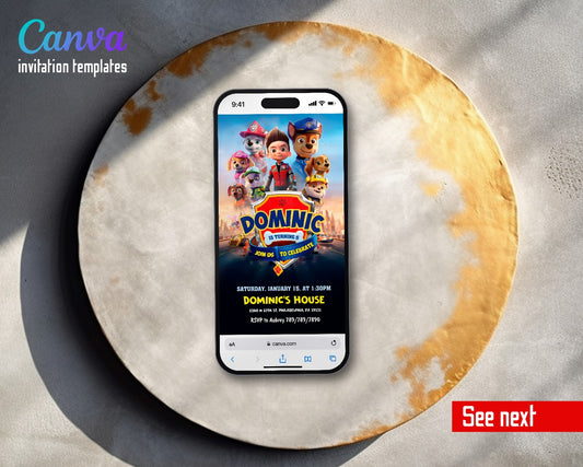 PAW Patrol Movie Poster Shield Video Birthday Invitation | Animated Evite | Editable Canva
