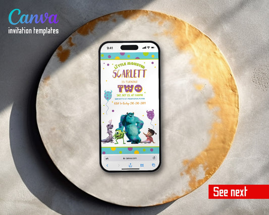 Monsters, Inc. Polka Dot Scarlett Two Video Birthday Invitation | Animated Evite | Editable Canva