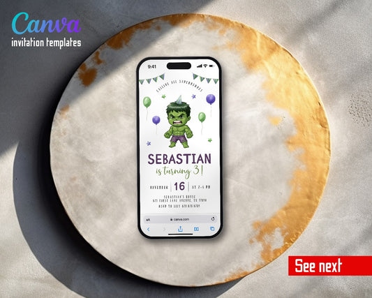 Hulk Baby Balloons Video Birthday Invitation | Animated Evite | Editable Canva