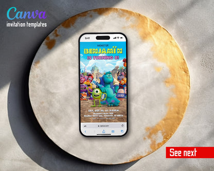 Monsters, Inc. University Monsters Campus Video Birthday Invitation | Animated Evite | Editable Canva
