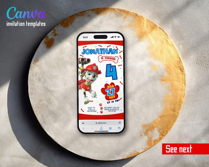 PAW Patrol Marshall Print Date Video Birthday Invitation | Animated Evite | Editable Canva