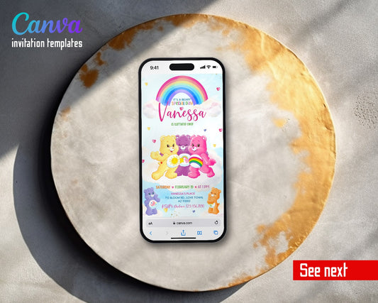 Care Bears Rainbow Cloud Video Birthday Invitation | Animated Evite | Editable Canva
