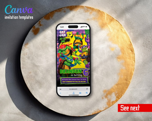 Teenage Mutant Ninja Turtles Graffiti Brick Wall Video Birthday Invitation | Animated Evite | Editable Canva