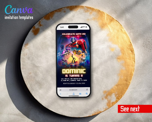 Transformers One Rescue Bots Poster Glow Video Birthday Invitation | Animated Evite | Editable Canva