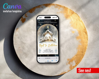 A Night In Bethlehem Nativity Arch Gold Title Video Birthday Invitation | Animated Evite | Editable Canva