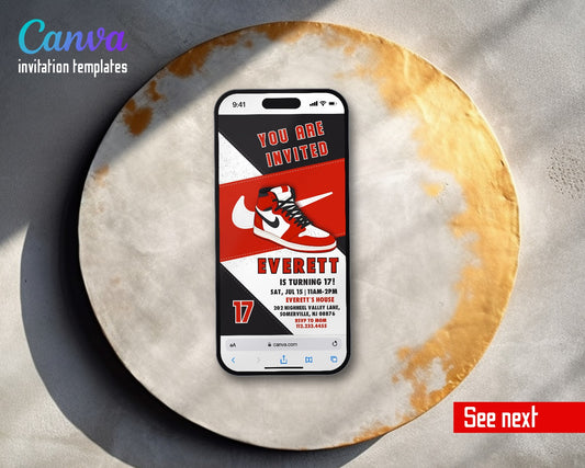 Sneaker Ball Air Jordan Nike Red Angle Video Birthday Invitation | Animated Evite | Editable Canva