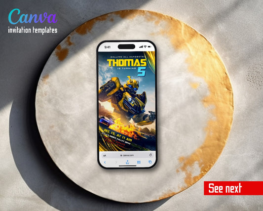 Transformers Rescue Bots Bumblebee Fire Chase Video Birthday Invitation | Animated Evite | Editable Canva