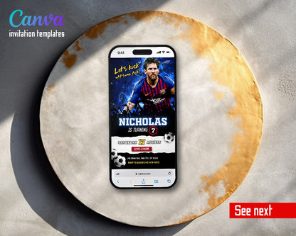 Messi Fifa Soccer Barcelona Star Stadium Crowd Video Birthday Invitation | Animated Evite | Editable Canva