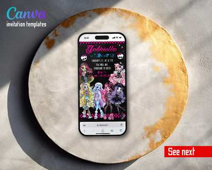 Monster High Checkered Ghoul Girls Video Birthday Invitation | Animated Evite | Editable Canva