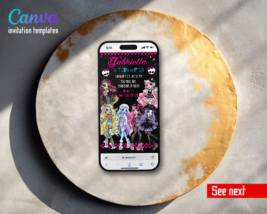 Monster High Checkered Ghoul Girls Video Birthday Invitation | Animated Evite | Editable Canva