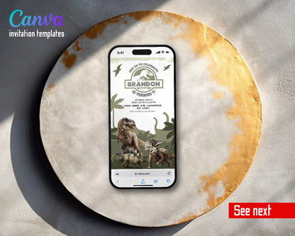 Jurassic World Dinosaur Olive Silhouette Dino Herd Video Birthday Invitation | Animated Evite | Editable Canva