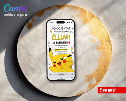 Pokemon Pikachu Giant Face Video Birthday Invitation | Animated Evite | Editable Canva
