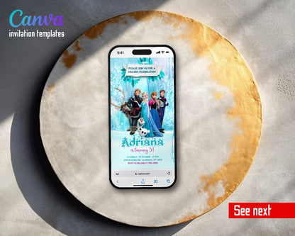 Frozen Elsa Icy Gang Video Birthday Invitation | Animated Evite | Editable Canva