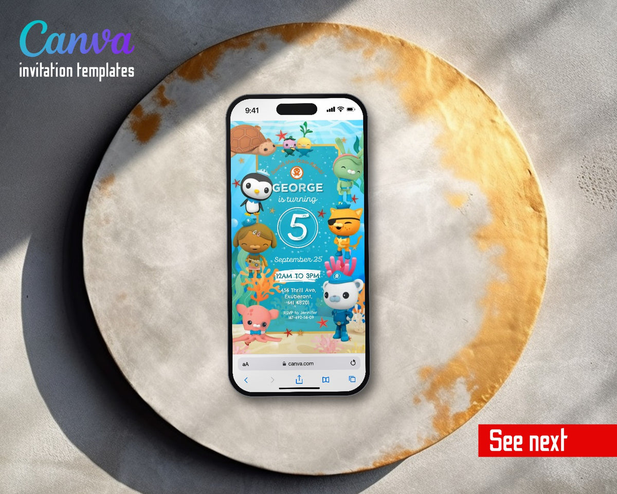 Octonauts Crew Teal Video Birthday Invitation | Animated Evite | Editable Canva