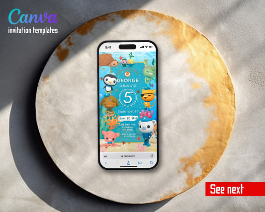 Octonauts Crew Teal Video Birthday Invitation | Animated Evite | Editable Canva