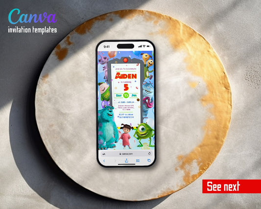 Monsters, Inc. Monster Door Balloon Fun Video Birthday Invitation | Animated Evite | Editable Canva