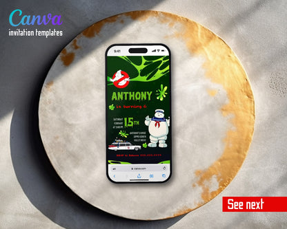 Ghostbusters Slime Dripping Ecto-1 Video Birthday Invitation | Animated Evite | Editable Canva