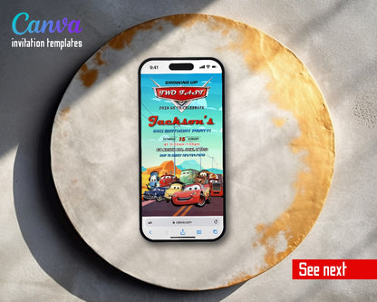 Cars Lightning Mcqueen Two Desert Highway Convoy Video Birthday Invitation | Animated Evite | Editable Canva