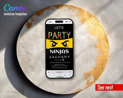Lego Ninja Yellow Mask Eyes Video Birthday Invitation | Animated Evite | Editable Canva