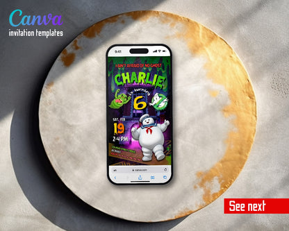 Ghostbusters Firehouse Slimer Stay Puft Video Birthday Invitation | Animated Evite | Editable Canva