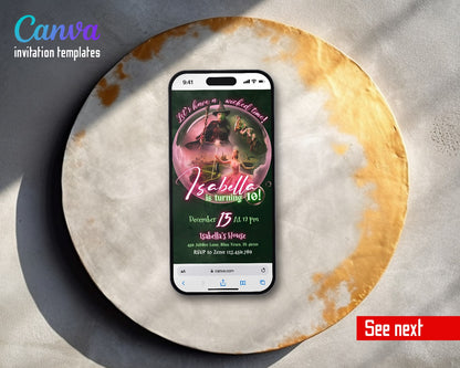 Wicked Musical Movie Pink Bubble Video Birthday Invitation | Animated Evite | Editable Canva